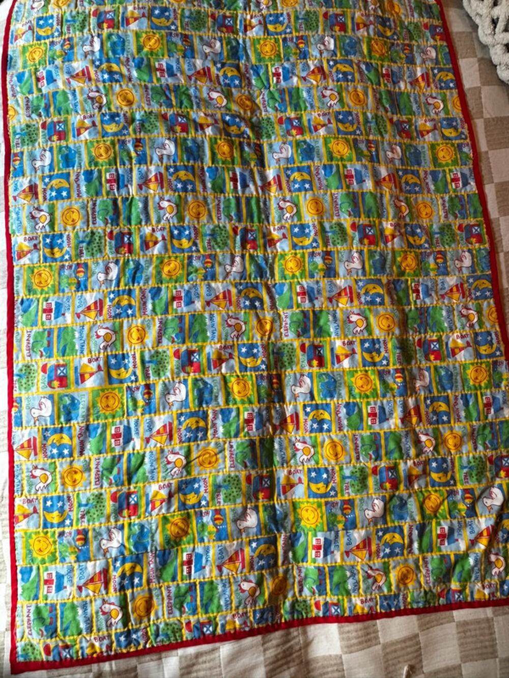 Vintage baby blanket sun moon animals unisex 31.5x44 Handmade Boys Girls Bedding